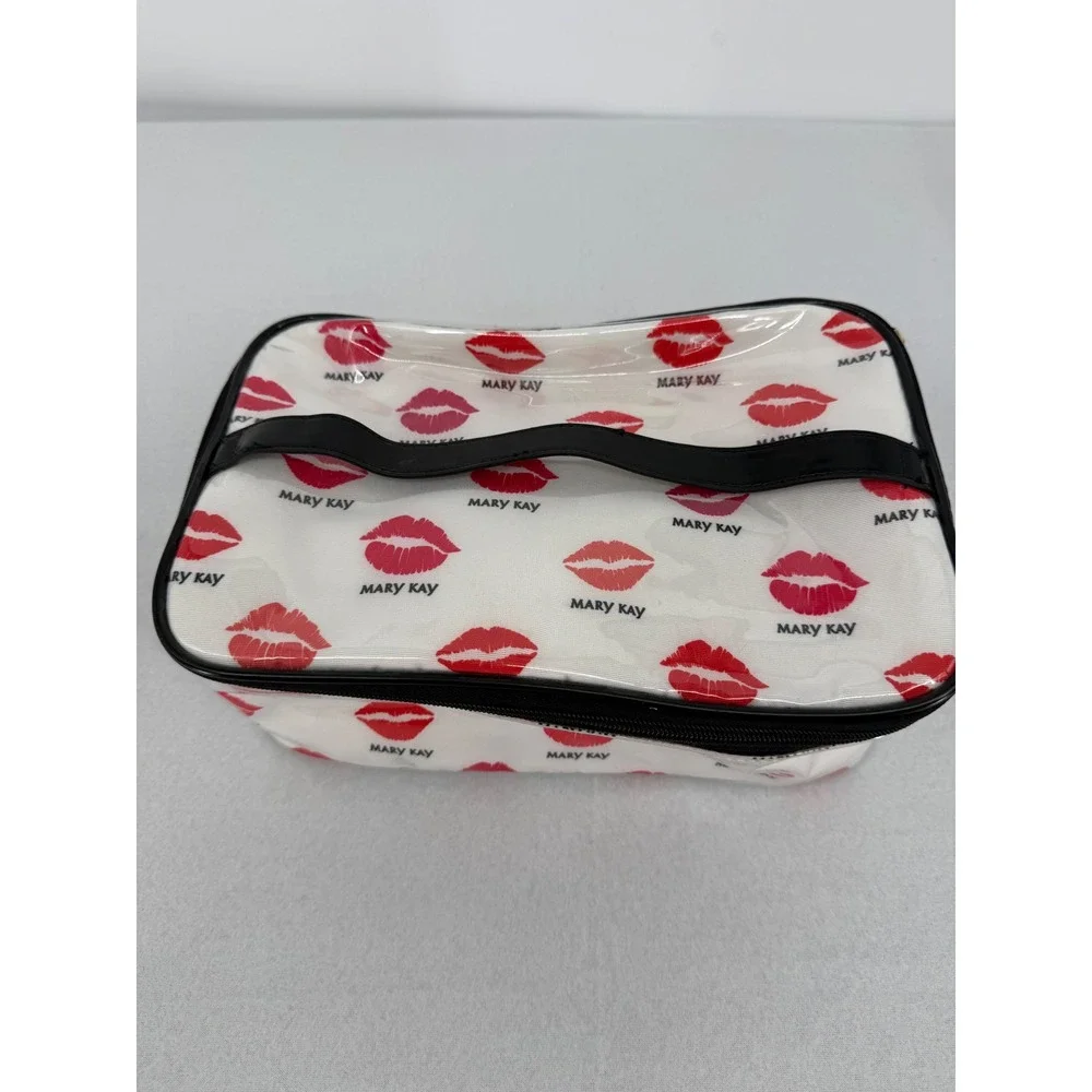 Mary Kay Makeup Bag White Red Lip Print Zippered Travel Case